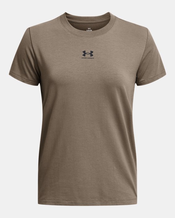 Women's UA Rival Core Short Sleeve in Brown image number 2
